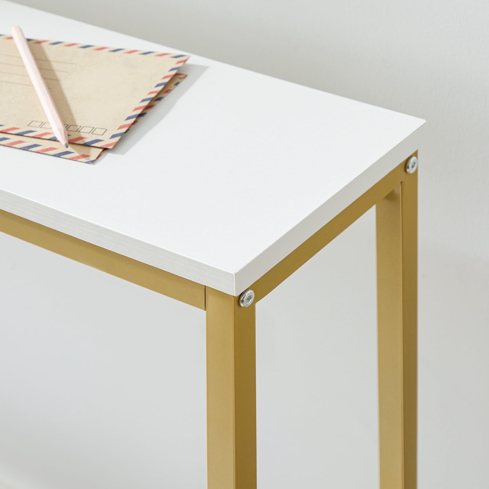 HOOBRO Narrow Console Table, 29.5" Small Entryway Table, Thin Sofa Table, Side Table, Display Table, for Hallway, Bedroom, Living Room, Foyer, White and Gold DW75XG01