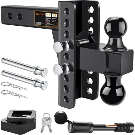 Adjustable Trailer Hitch -Drop Hitch-Tow Hitch with 2 inch Receiver-6inch Drop/Rise, 2" & 2-5/16" Ball Hitches for Trucks, 20,000 LBS GTW, Trailer Hitches with Anti-Theft Pin, Black