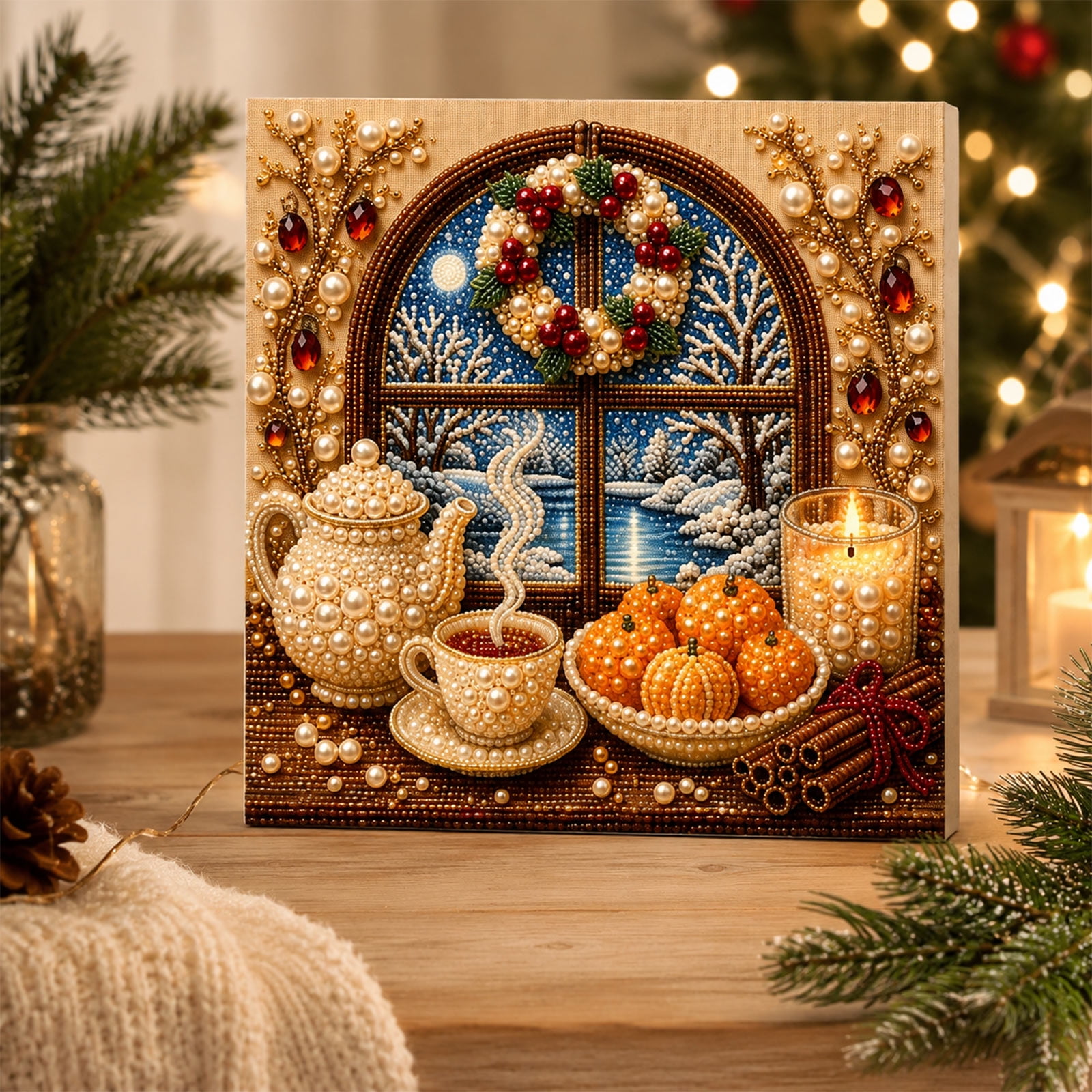 Christmas Pearl Rhinestone Craft Kit 3D Beads Art Craft for Adults Home Wall Decor Gift,C