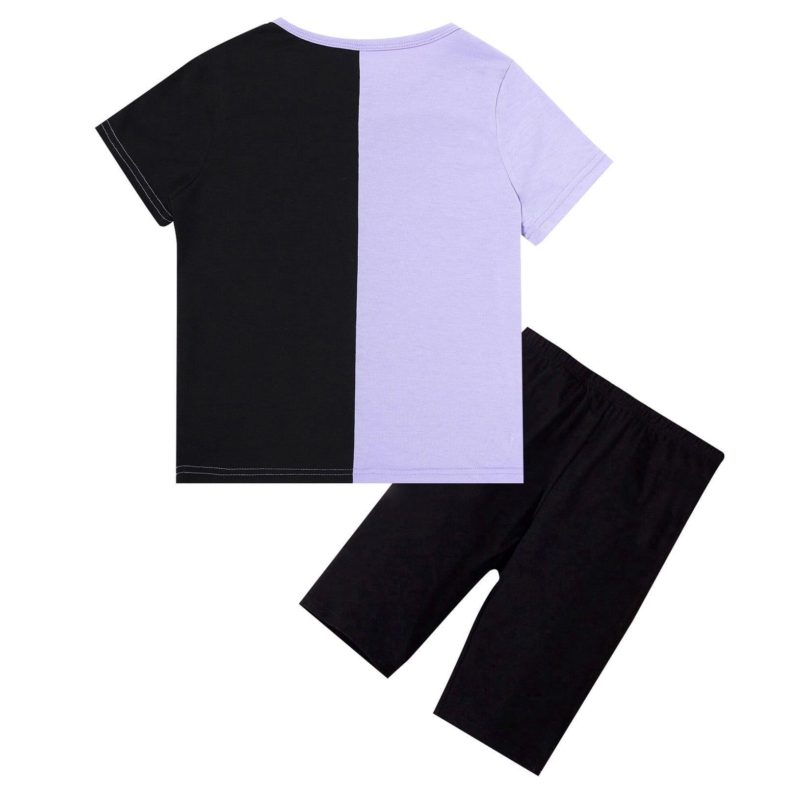 Rovga Kid Girls Clothing Butterfly Prints Clothes Set Elegance Round Neck Short Sleeve Outfits Soft Shorts Photograph Playsuit 7-8 Years Purple