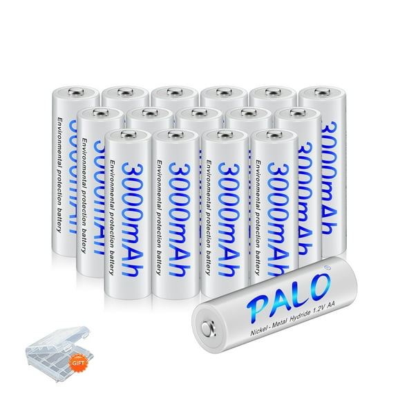 Palogreen AA Rechargeable Battery (16 Pack) 1.2V 3000mAh High Capacity Ni-MH Double A Batteries with Battery Case fot solar light