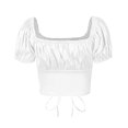 thumbnail image 2 of Kmbangi Women?s Puff Sleeve Solid Color Lace-Up Exposed Navel T-shirt, 2 of 5