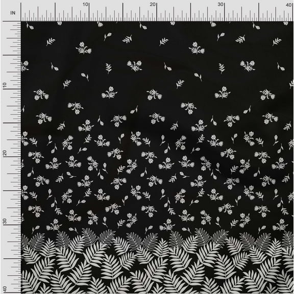 oneOone Cotton Jersey Black Fabric Leaves & Flower Panel Dress Material Fabric Print Fabric By The Yard 58 Inch Wide