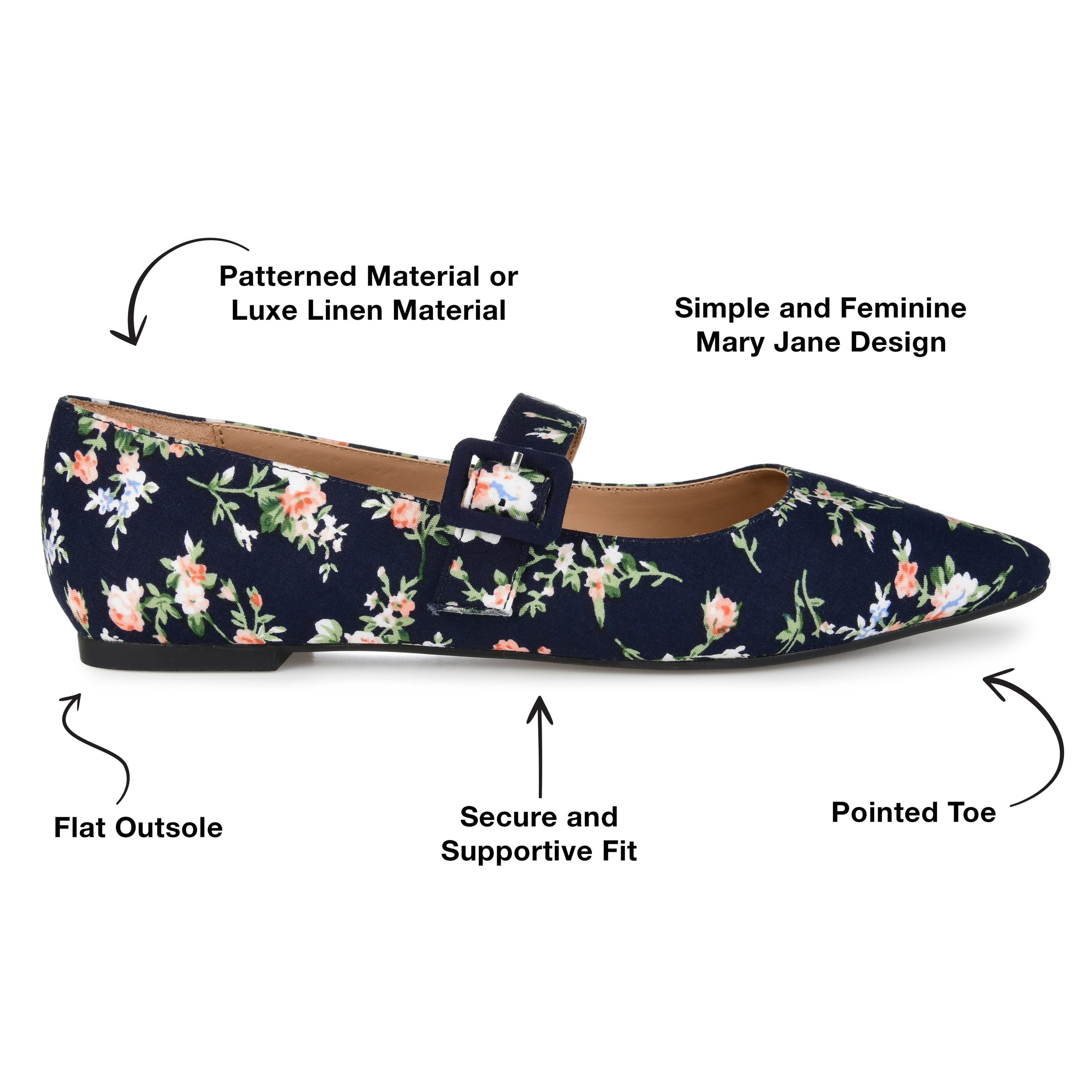 Journee Womens Karissa Buckle Pointed Toe Mary Jane Dress Flats