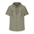 thumbnail image 4 of pstuiky camisetas de hombre, Blusa informal de manga corta con capucha, botones y bolsillo con cordón de color sólido para hombre. camisetas de hombre m, 4 of 6