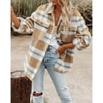 thumbnail image 3 of Women's Flannel Plaid Shacket Long Sleeve Button Down Chest Pocketed Shirts Jacket Coats, 3 of 12