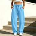 thumbnail image 2 of TZZQ Barrel Sweatpants for Women Baggy Wide Leg Drawstring Elastic Waisted Joggers Active Running Athletic Sweat Track Pants with Pockets Loose Fit Casual Trousers Fall Fashion Trousers Sky Blue S, 2 of 5