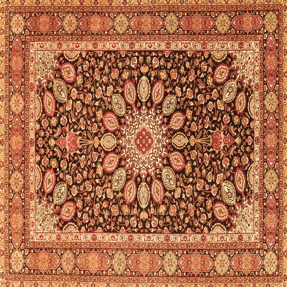 Ahgly Company Indoor Square Medallion Orange Traditional Area Rugs, 3' Square