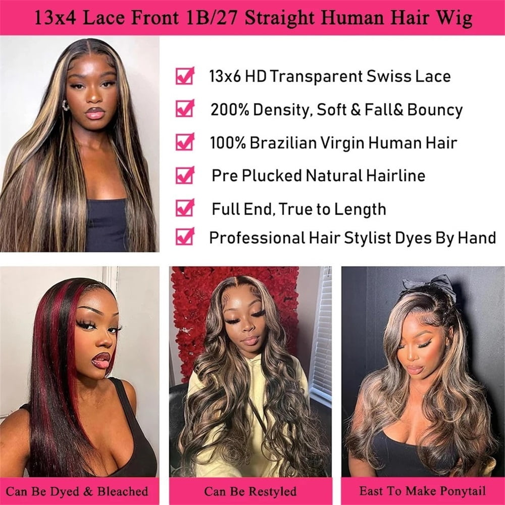 1B/27 Straight 13x4 Lace Frontal Wig Human Hair Pre Plucked Ombre Blonde Colored Lace Front Wigs