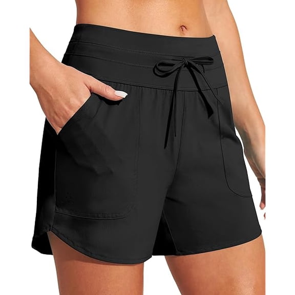 Womens 5" Swim Board Shorts Stretchy High Waisted Beach Shorts for Women Quick Dry UPF 50 Swimsuit Bottoms with Liner