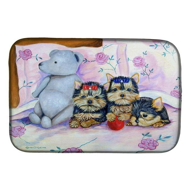Carolines Treasures 7192DDM Yorkie Puppies three in a Row Dish Drying Mat