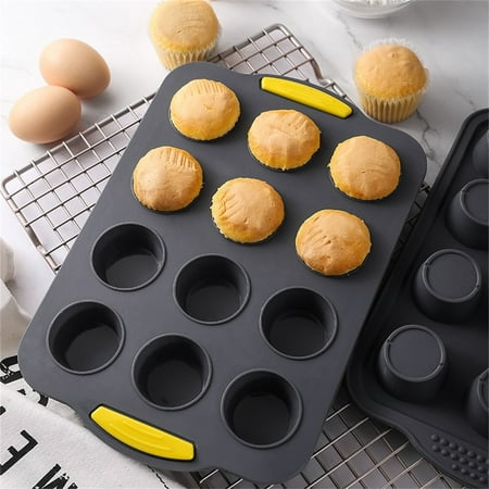 

Small Cupcake Silicone Muffin Pan 12 Round Holes Non Stick Baking Tray Grey B Grey B Laisenwei