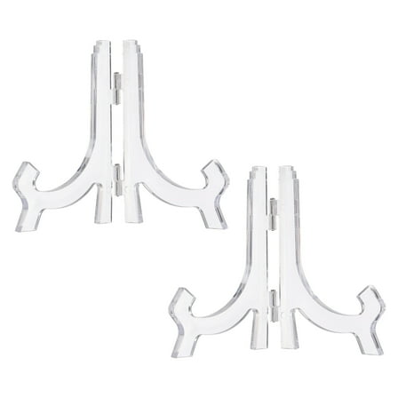 2 Pcs 4" Acrylic Easel Display Stand, Folding Plate Display Stands Holder for Display Frames, Clear