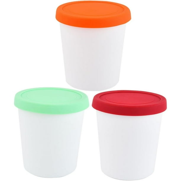 3 Vasos para Helado, Recipientes Aptos para Congelador, Ideales para Postres Caseros. Envases Reutilizables para Almacenar Helado, Perfectos para Reuniones Familiares y Picnics.