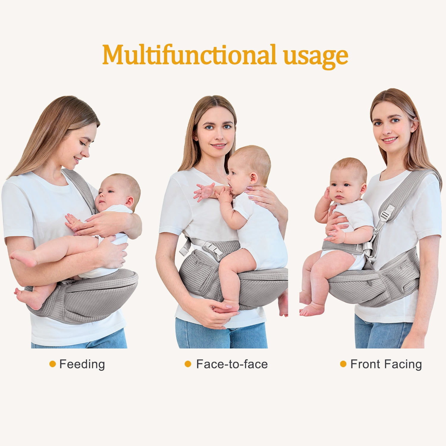 Baby Hip Carrier - Hip Carrier for Baby with Baby Safety Strap - Toddler Carrier 7-45 lbs - Ergonomic Infant Holder Baby Carrier with Hip Seat Large Capacity Pockets