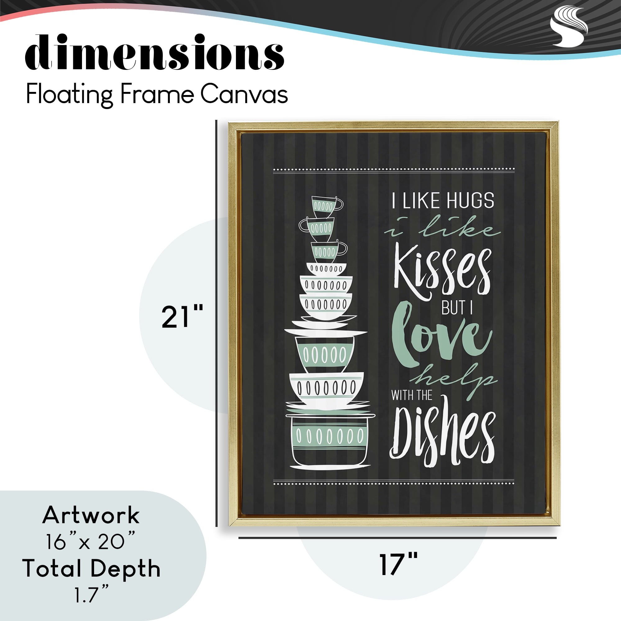 Love Help With Dishes Gold Framed Floater Canvas Wall Art, design by Lettered and Lined