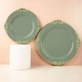 thumbnail image 6 of Balsa Circle 10 Dusty Sage Round 8" Disposable Plastic Salad Dinner Plates Gold Embossed Baroque Trim Party Events Decorations, 6 of 8