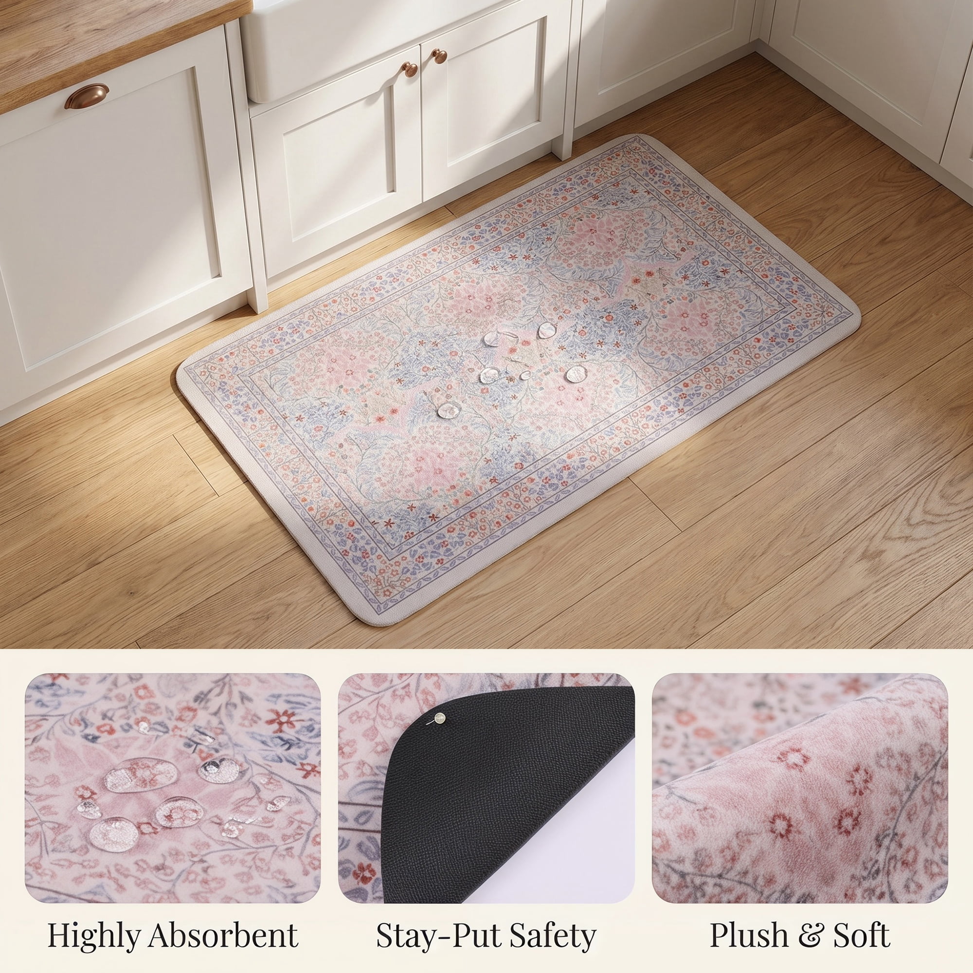 Unique Bargains 2Pcs Washable Non-Slip Absorbent Runner Rug Set Beige 24" x 16" 47" x 16"