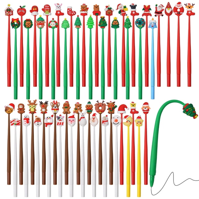 Bolígrafos de gel Squishy de SANNIX Christmas, juego de 50 unidades con dibujos animados