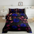 thumbnail image 2 of jejeloiu Modern Flower Aesthetic Bedding Comforter Set,Chic Rose Leaves Twin Comforter Sets,Blue Gold Black Bedding Set For Kids,Super Cozy Room Decor Reversible,2 Pieces, 2 of 8