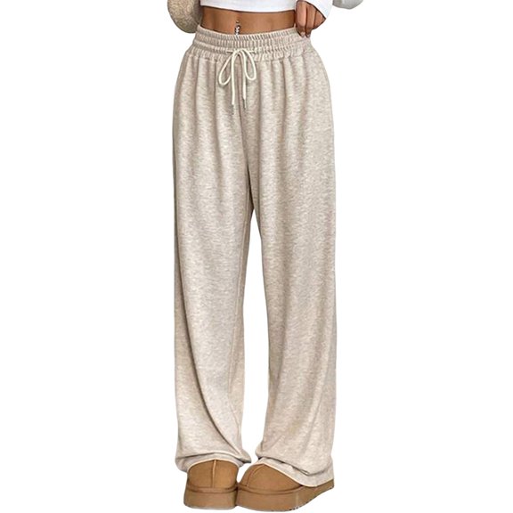 Female Sweatpants Baggy Wide Leg Pants Lounge Comfy Palazzo Joggers with Pockets Apricot Color XXL