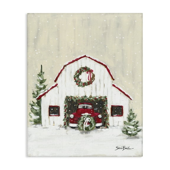 Stupell Industries Seasonal Garlands Barn Holiday Painting Gallery Wrapped Canvas Art Prints Wall Art, 16 x 20
