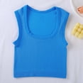 thumbnail image 2 of Qiopertar Women's Solid Color Square Neck Ribbed Yoga Sports Tank Top Casual Comfy Stretchy Workout Running Quick Dry Basic Camisole, Blue S, 2 of 5