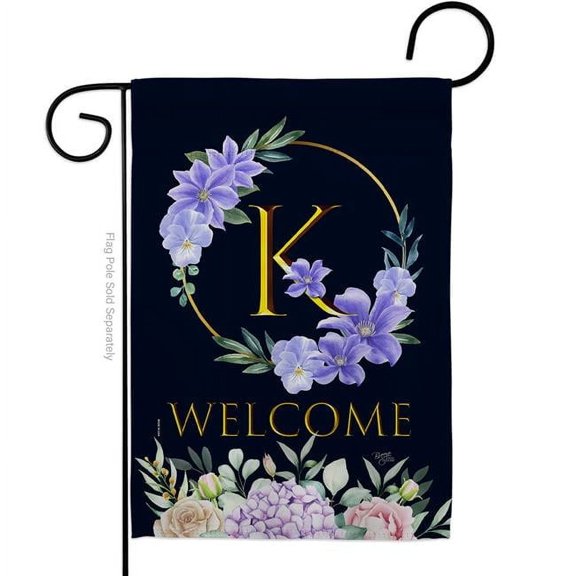 Breeze Decor G180245-BO 13 x 18.5 in. Welcome K Initial Garden Flag with Spring Floral Double-Sided Decorative Vertical Flags House Decoration Banner Yard Gift