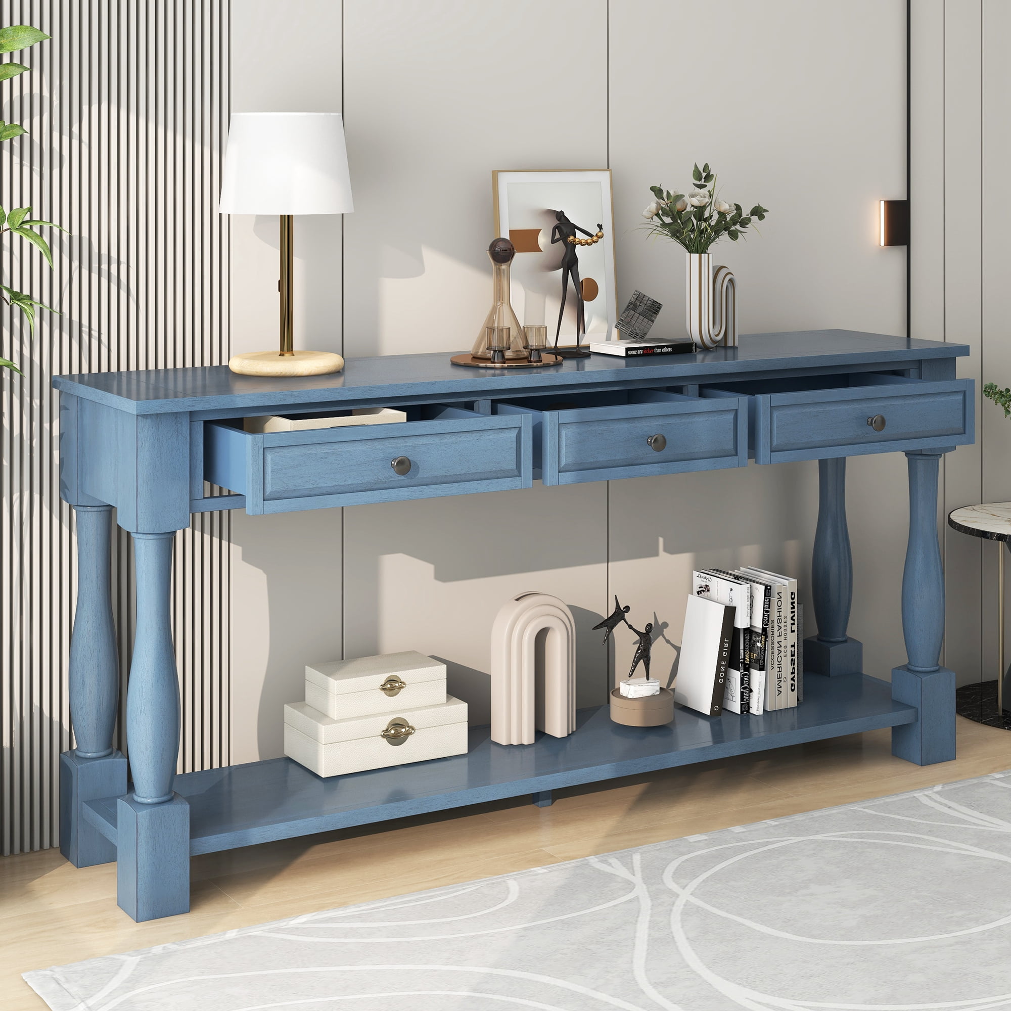 Harper & Bright Designs Console Table with Drawers and Shelf Long Sofa Table Entryway Table for Entryway Living Room Hallway, Navy
