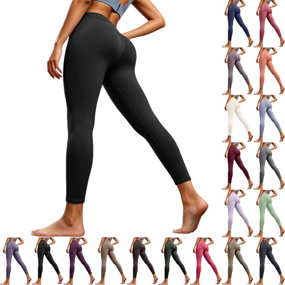 Womens Leggings Women's Solid Color Pocket Yoga Leggings Soft Abdominal High Elastic Slim High Waist Yoga Pants Pants for Women Navy M