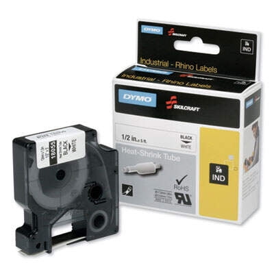 

AbilityOne 7510016576749 Dymo/SKILCRAFT Heat Shrink Label Cassette 0.5 x 5 ft Black/White