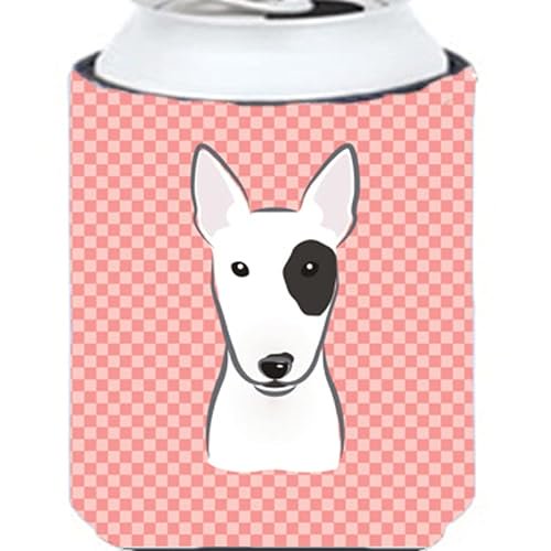 Abrazadera De Lata O Botella De Bull Terrier Rosa De Tablero De Ajedrez Bb1209Cc