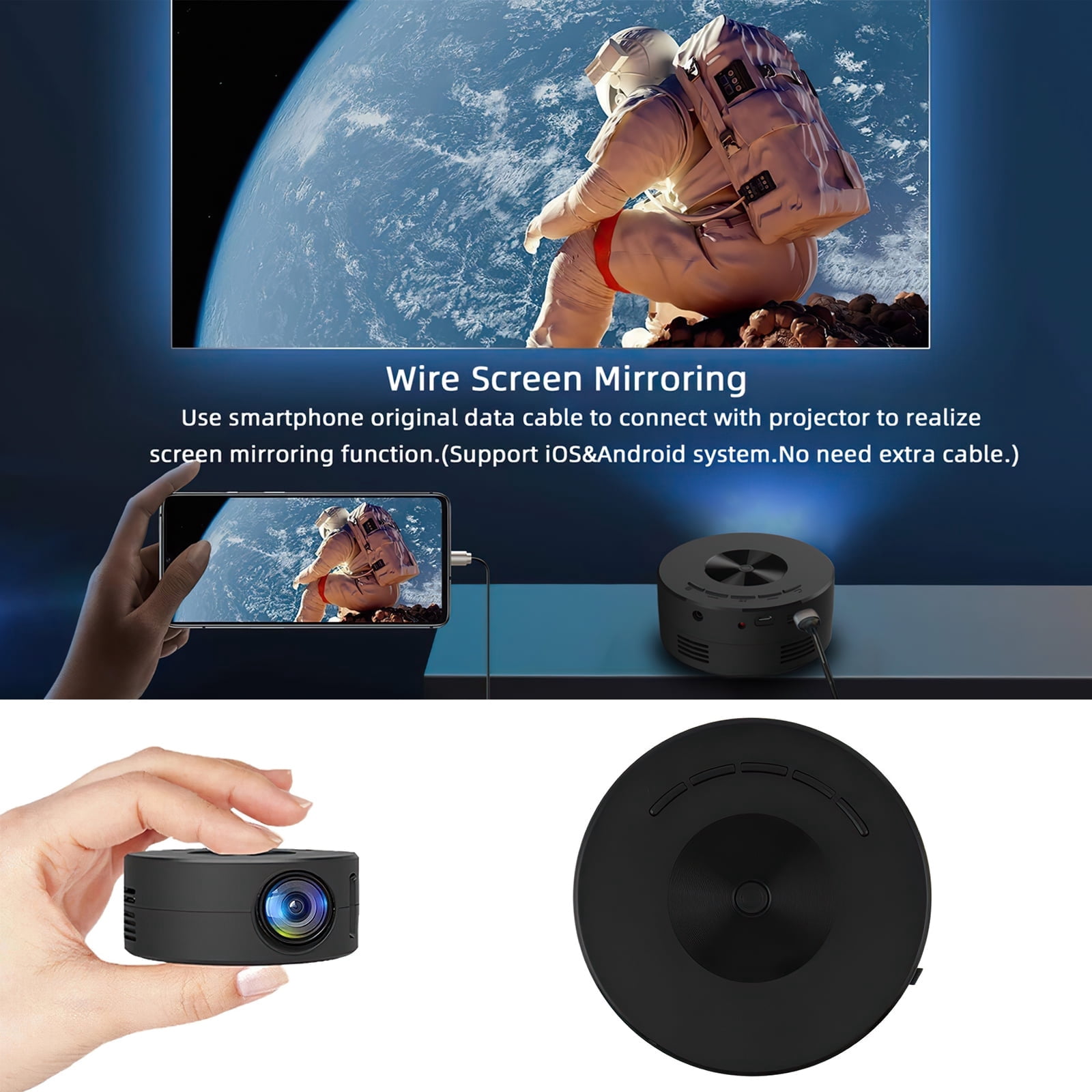 MUSICOZY Movie Portable Projector Low Noise Video Projector 1080p TV Projector Mini Projector Wired Same Screen 200 Inch Large Projection Screen Home Projector Smart Projector Tech Gadgets Mini TV