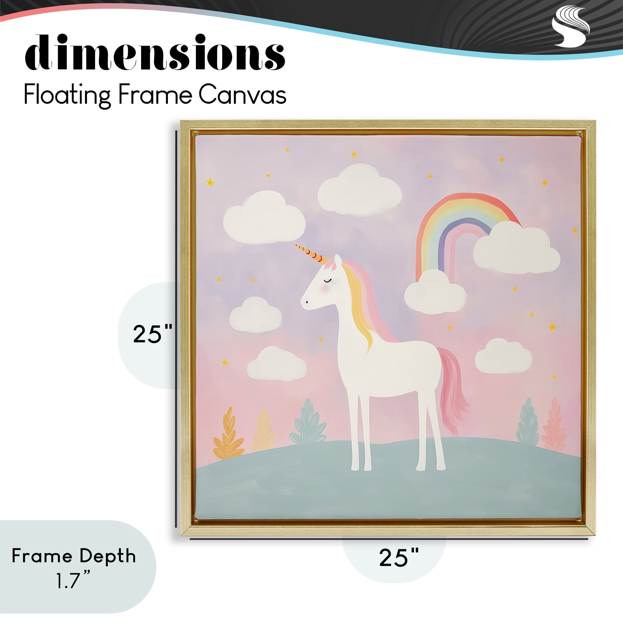 Stupell Industries Mystical Unicorn with Rainbow & Clouds Gold Framed Floater Canvas Wall Art, design by Lazar Studio