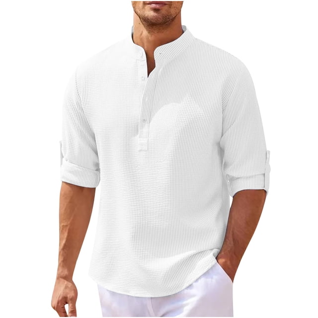 Yuyuzo Plus Size Tops for Men Short Sleeve Button V Neck Loose Casual Solid Color Textured Tunic Tops