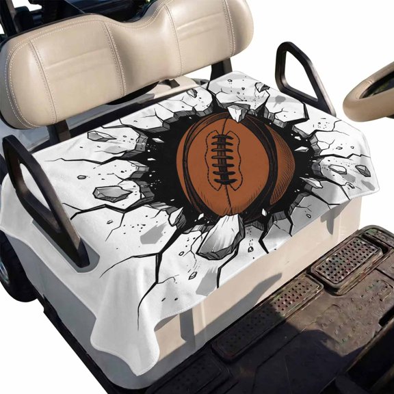 Golf Cart Seat Cover 3D Brown Rugby Club Car Golf Cart Seat Covers Soft Absorbent Golfcart Towel Blanket Football Break through Wall Golf Seat Covers for Cart Decor Fits 2 & 4 Passenger 51"x31"