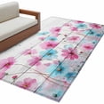 thumbnail image 2 of Rectangle Area Rug 4x6ft, Watercolor Blue Pink Flowers Non-Shedding Washable Area Rug, Country Floral on Wood Non Slip Low-Profile Rugs for Living Room, Bedroom Dining Room, 2 of 9