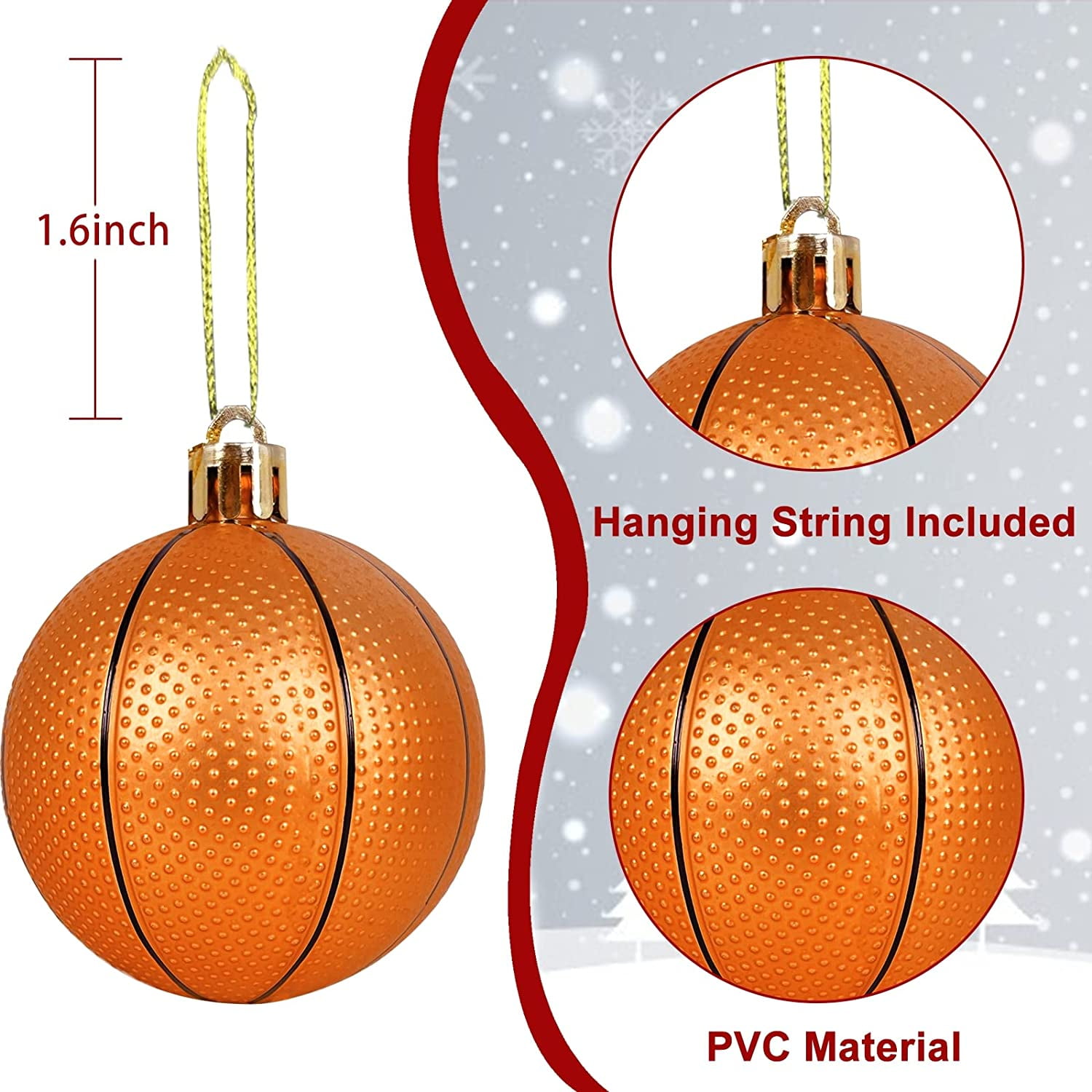 TURNMEON 6 Pack Baseball Christmas Ball Ornaments Christmas Decorations 2.36 Inch Shatterproof Xmas Tree Ornaments Balls with Hanging Loop for Holiday Party Christmas Decorations Indoor Outdoor Home
