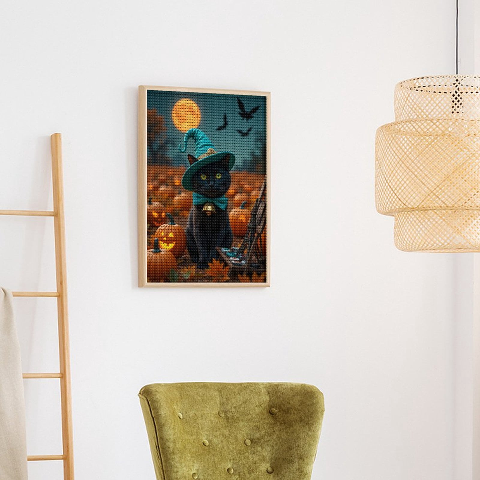 Diamond Art Kits for Adults, Halloween Cat Pumpkins Moonlit Night 5D Diamond Painting Kits for Adults Beginners, DIY Full Drill Diamond Painting, Gem Art and Crafts 12x16
