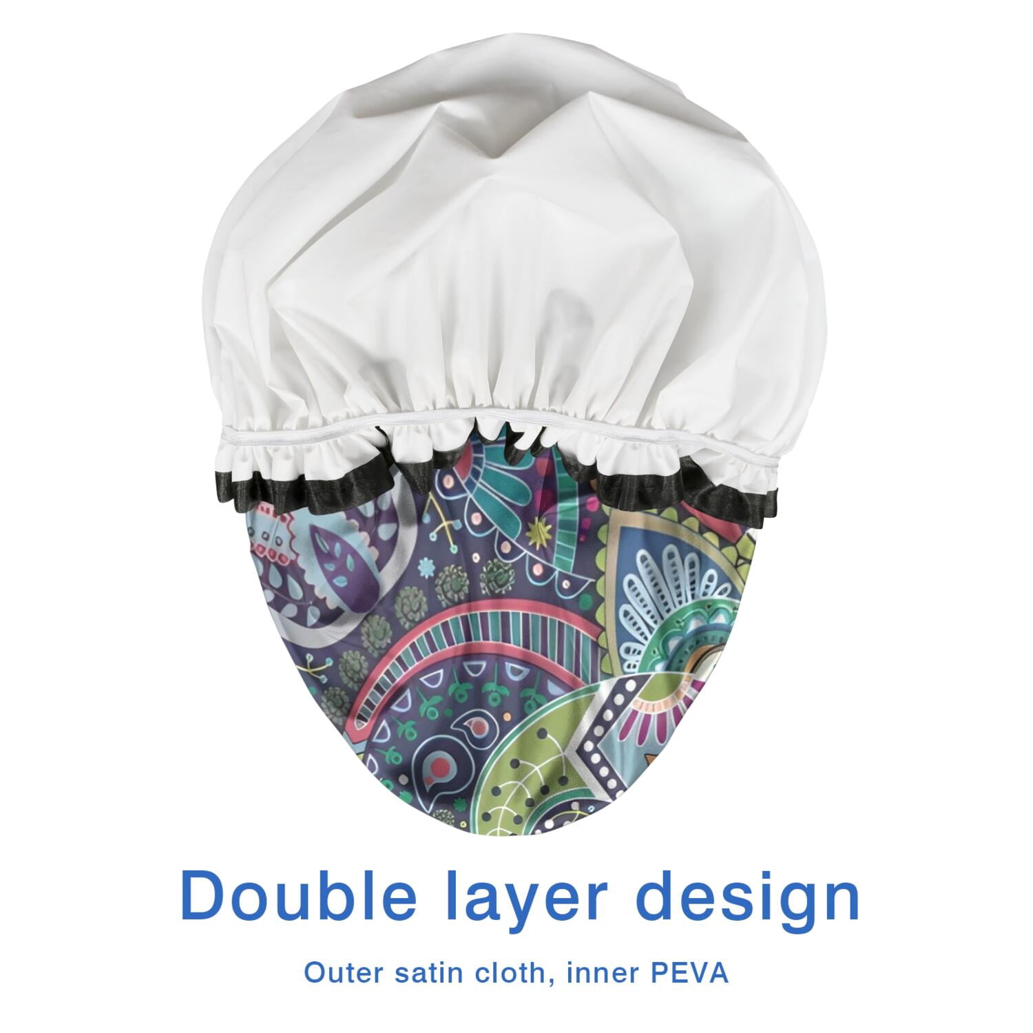 Shower Caps,Multicolor Ethnic Paisley and Floral Pattern Waterproof Shower Cap for Women 4 Pieces,Double Reusable Hair Cover for Shower PEVA Elastic Stretch Hem
