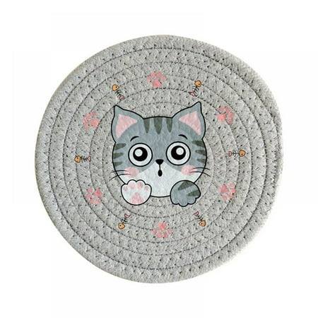 

Round Hand Woven Braided Placemat Cartoon Animal Cute Coaster