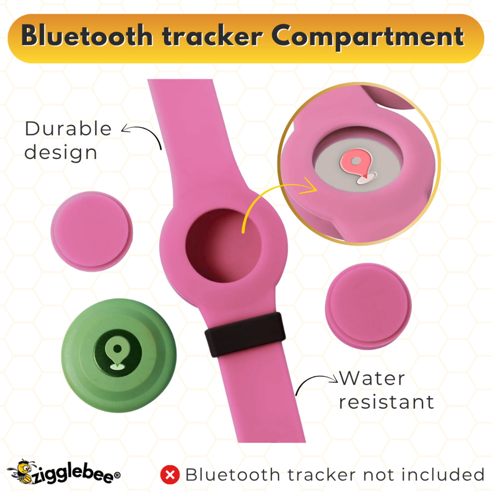 InfoMate by Zigglebee QR Code Medical Bracelet and AirTag Holder Wristband, Hot Pink, Pin Buckle
