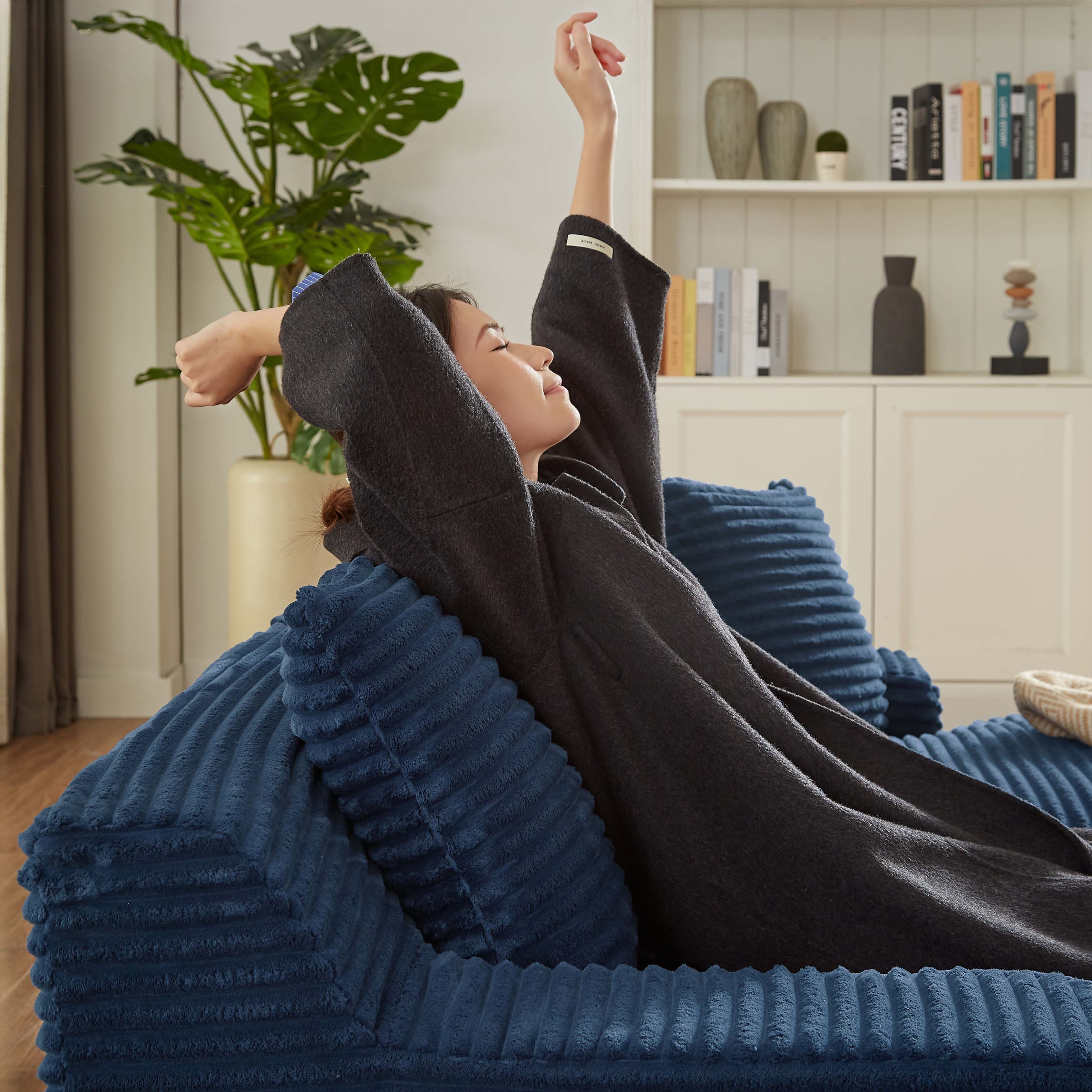 Miniyam Blue Compressible 2 Chaise Lounge - No Assembly Required, Fluffy Modern Sleeper Loveseat for Indoor Living Room Bedroom Reading