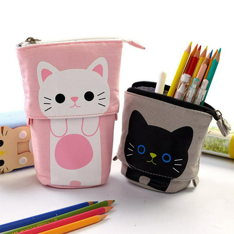 Dezsed Pencil Pouch School Supplies Student Cats Zipper Large Capacity Pencil Case White