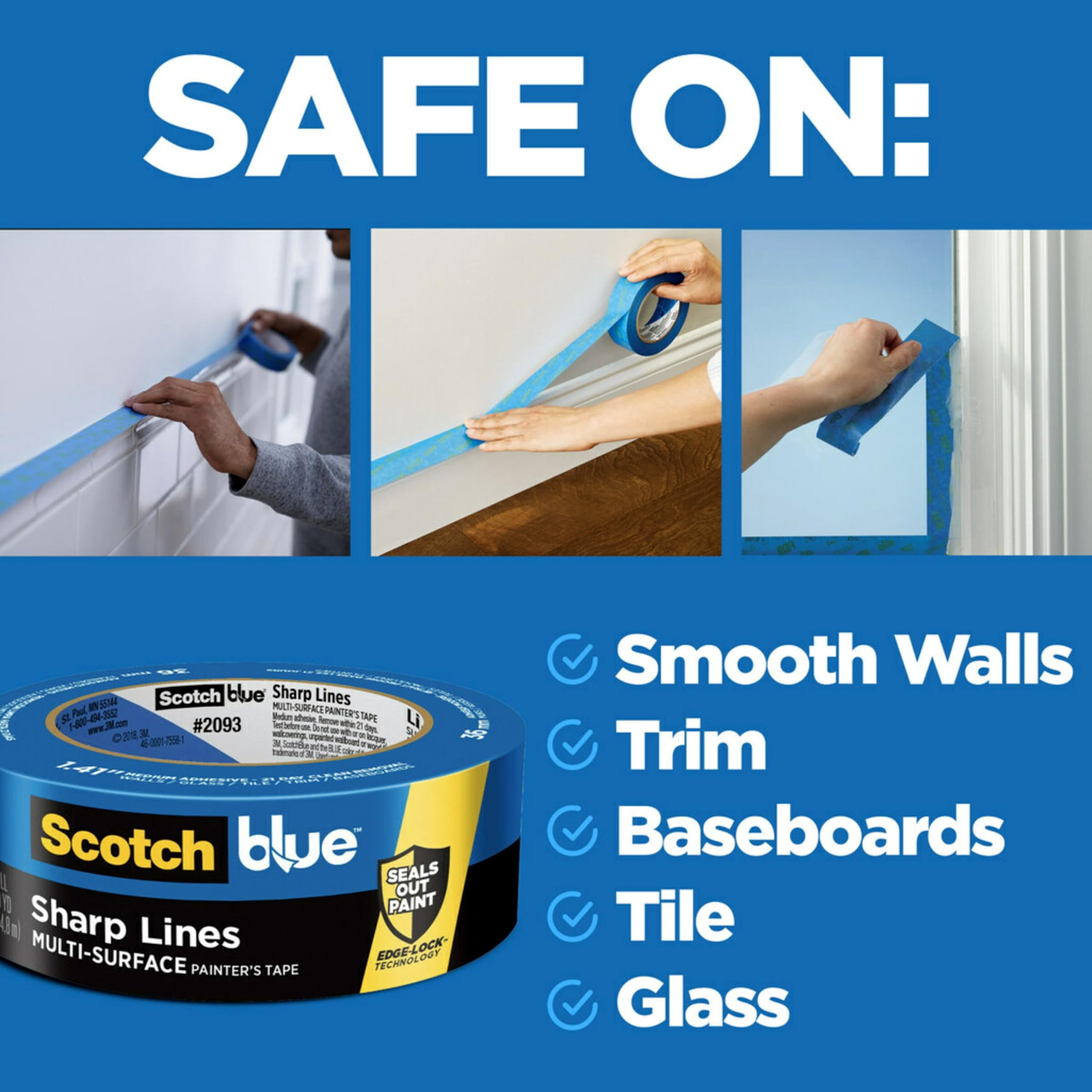 Scotchblue Lines Multi-surface Painter's Tape  1.88 Inches X 60 Yards 12 Rolls Blue Paint Protects Surfaces And Removes Easily Edge-lock Painting For Indoor Outdoor Use