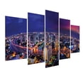 thumbnail image 3 of Cityscape 5 Panels Acrylic Glass Wall Art, Bangkok City Scenery Night Aerial Shot Panorama Busy Urban Roads Buildings, Accent for Living Room, Bedroom, Dorm, 60" x 30", Indigo Dried Rose, by Ambesonne, 3 of 5