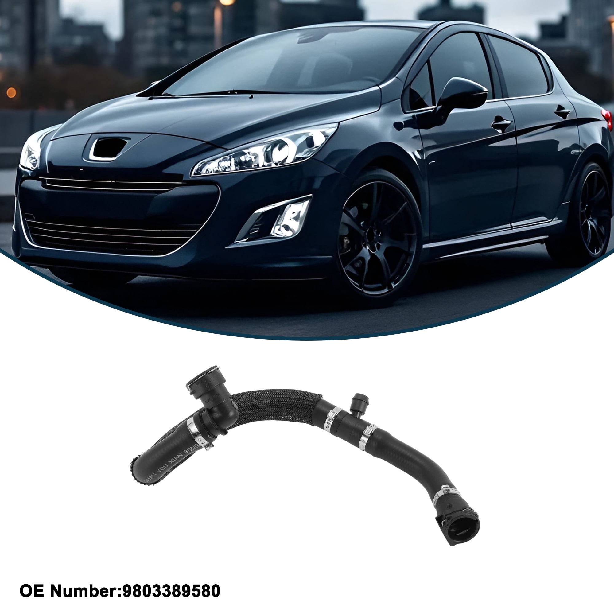 Unique Bargains Radiator Hose Heater Hose Radiator Outlet Hose Pipe for Peugeot 408 2014-2022 No.9803389580 Rubber Heating Water Pipe Black 1 Pc