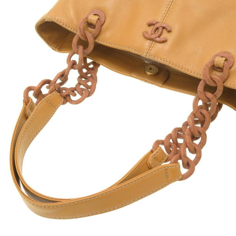 Pre-Owned Chanel Plastic Chain Leather Camel 8th Coco Mark Tote Bag Brown  (Fair)