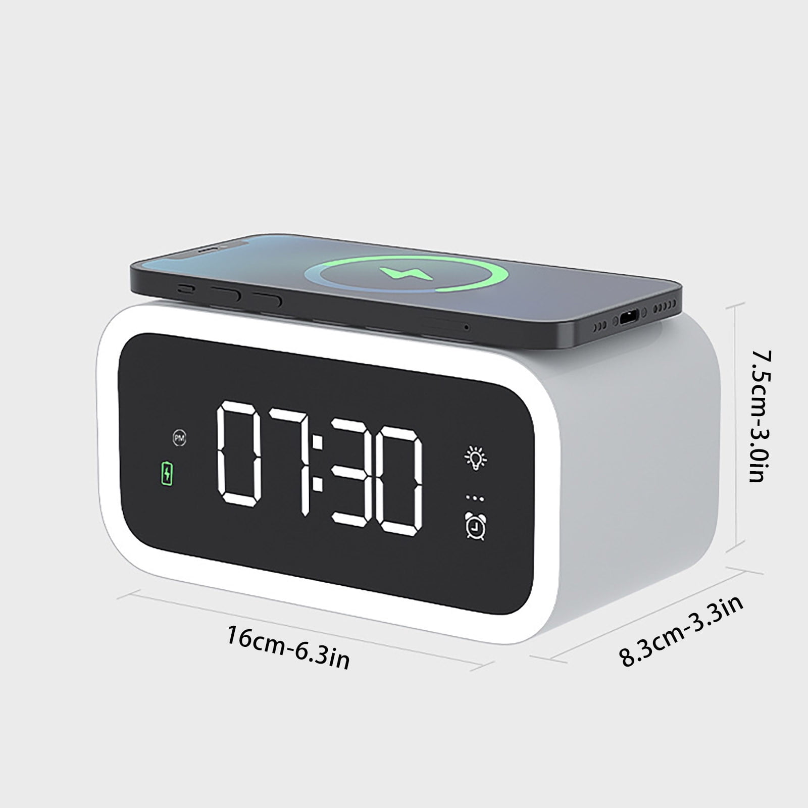 Wireless Charger Alarm Clock Bedside Night Light 15W Fast Charging Smart Digital Display 3 Alarm Settings USB Output Adjustable Brightness for Bedroom Desk Compatible with Qi Phones 1 Pack