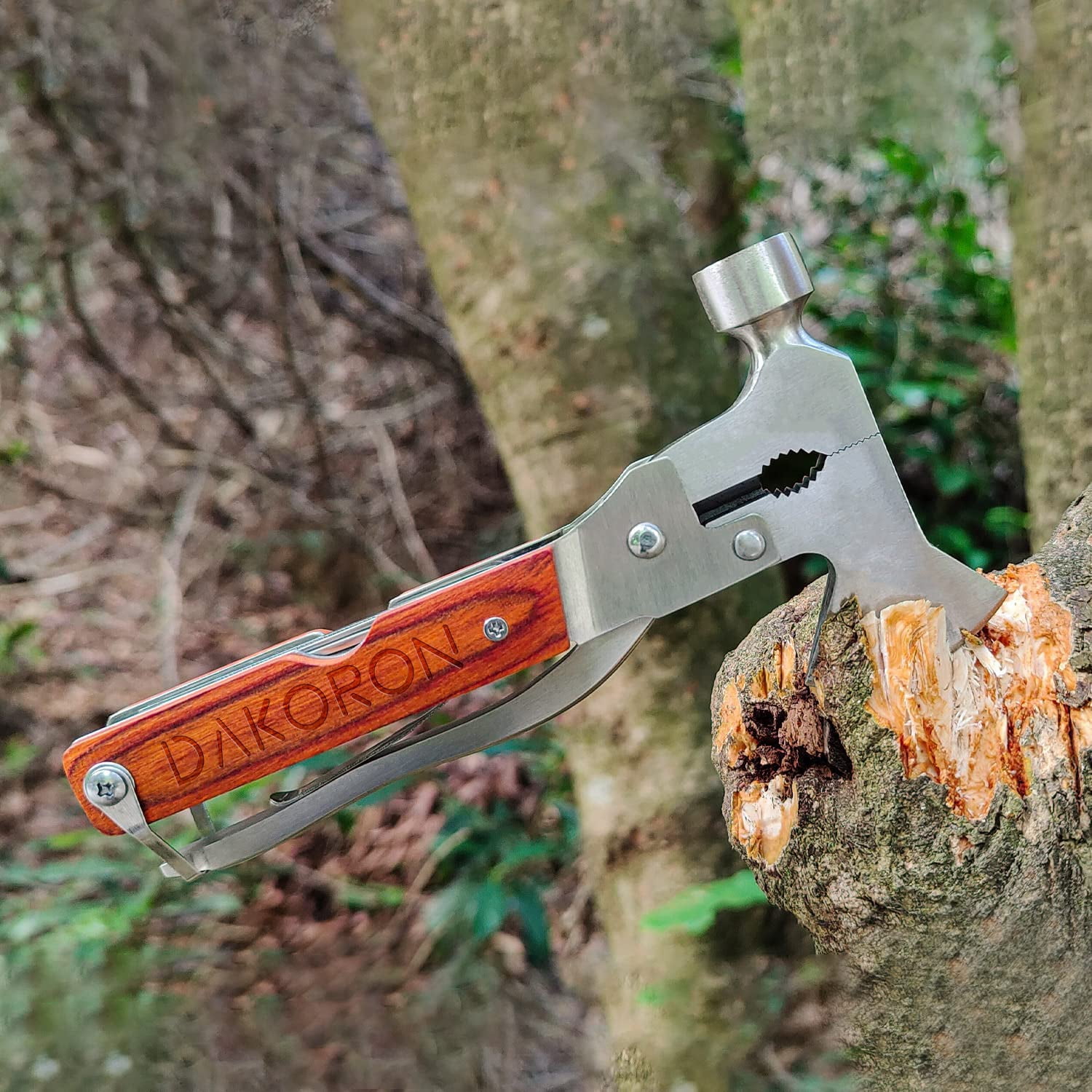 RGHJAR-Multitool Hammer Camping Gear Accessories Survival Kits 14 in 1 Multifunction Tool Portable Folding Wood Handle Stainless Steel Multipurpose Equipment For Outdoor Hiking Hunting Tactic Unique